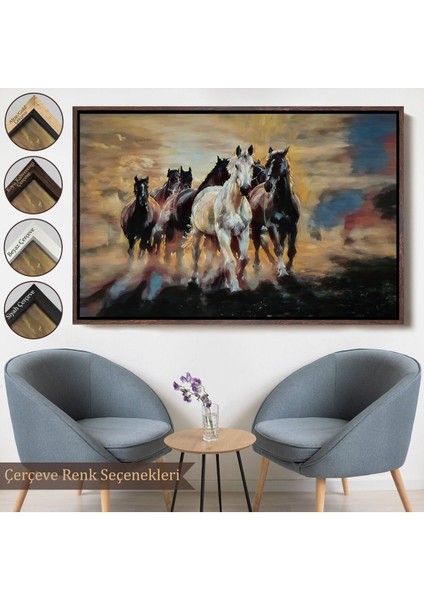 Çerçeveli Koşan Atlar Dekoratif Duvar TABLOSU-3670