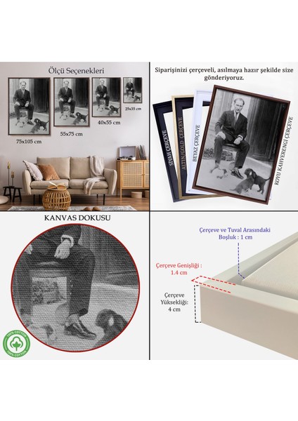 Çerçeveli Atatürk Portre Tablosu Mustafa Kemal Atatürk Dikdörtgen Dekoratif Kanvas Tablo-55 indirimleri