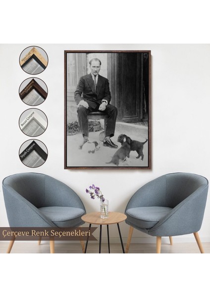 Çerçeveli Atatürk Portre Tablosu Mustafa Kemal Atatürk Dikdörtgen Dekoratif Kanvas Tablo-55