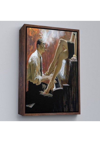 Kahverengi Çerçeveli Piyano Çalan Adam ve Kadın Duvar Tablosu fiyatları