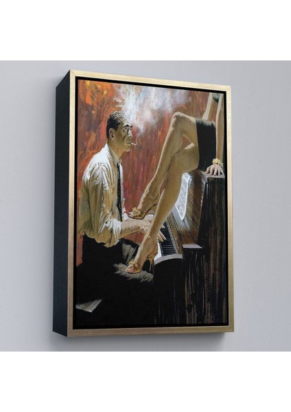 Kahverengi Çerçeveli Piyano Çalan Adam ve Kadın Duvar Tablosu modelleri