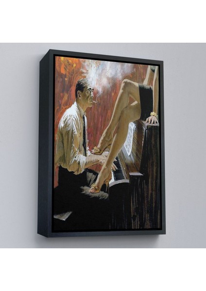 Kahverengi Çerçeveli Piyano Çalan Adam ve Kadın Duvar Tablosu fırsatları
