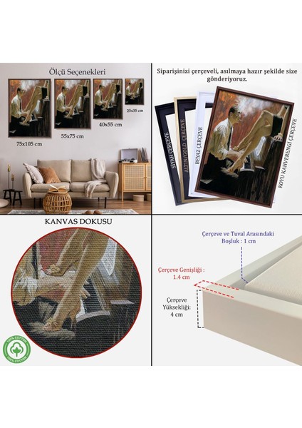 Kahverengi Çerçeveli Piyano Çalan Adam ve Kadın Duvar Tablosu indirimleri