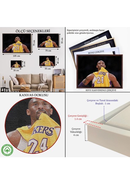 Çerçeveli Kobe Bryant Kanvas TABLO-5140 indirimleri