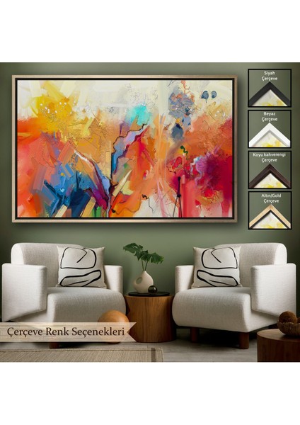 Çerçeveli Fırça Darbeli Soyut Yağlıboya Görünüm Dekoratif Kanvas Duvar TABLOSU-3582