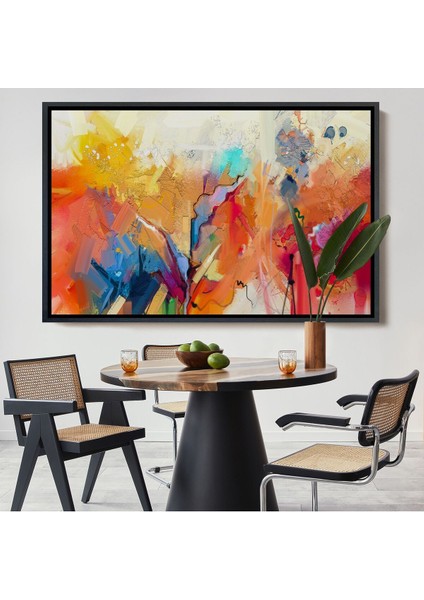 Çerçeveli Fırça Darbeli Soyut Yağlıboya Görünüm Dekoratif Kanvas Duvar TABLOSU-3582