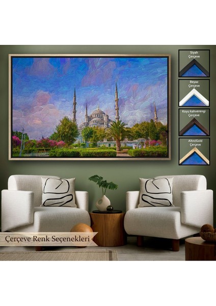 Çerçeveli Sultan Ahmet Camii Yağlıboya Görünüm Kanvas Duvar TABLOSU-3692