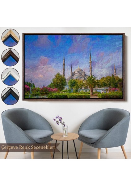Çerçeveli Sultan Ahmet Camii Yağlıboya Görünüm Kanvas Duvar TABLOSU-3692
