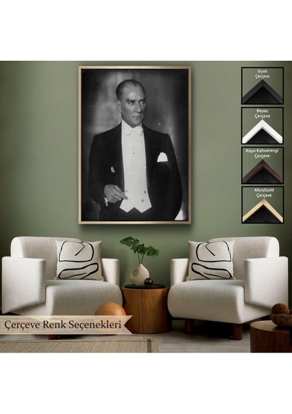 Çerçeveli Atatürk Portre Tablosu Mustafa Kemal Atatürk Dikdörtgen Dekoratif Kanvas TABLO-139