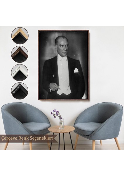 Çerçeveli Atatürk Portre Tablosu Mustafa Kemal Atatürk Dikdörtgen Dekoratif Kanvas TABLO-139