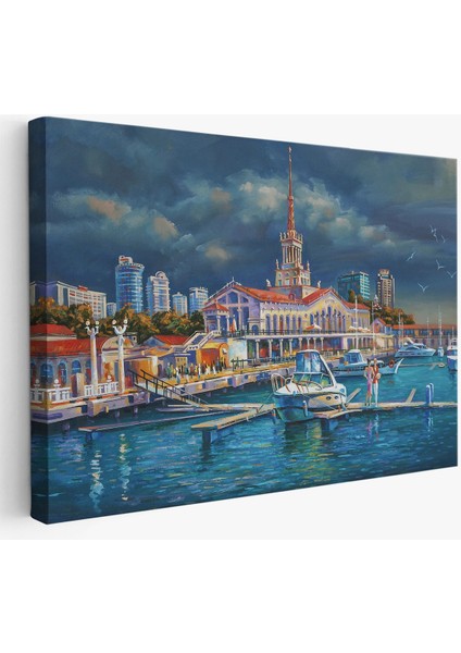 Soçhi Limanı Rusya Yağlıboya Görünüm Dekoratif Kanvas Duvar TABLOSU-3604