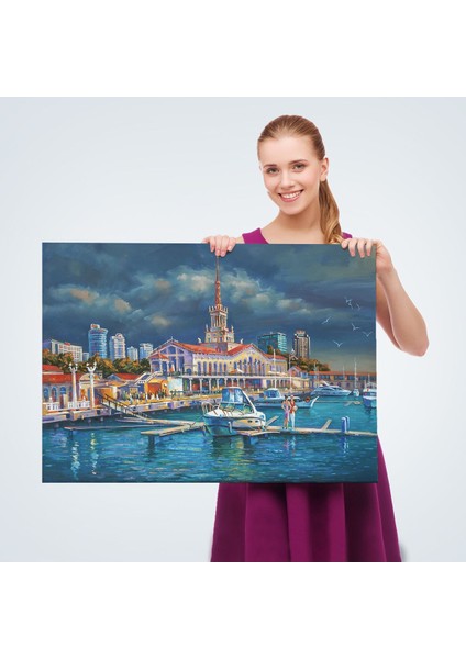 Soçhi Limanı Rusya Yağlıboya Görünüm Dekoratif Kanvas Duvar TABLOSU-3604 fırsatları