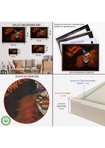 Çerçeveli Cadılar Bayramı Duvar Dekoru, Korkunç Kabaklar Cadılar Bayramı Duvar TABLOSU-5193 indirimleri