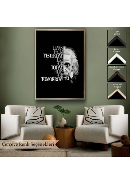 Çerçeveli Dünden Öğrenin Bugünü Yaşayın Yarını Umut Edin Kanvas Tablo, Albert EINSTEIN-5275