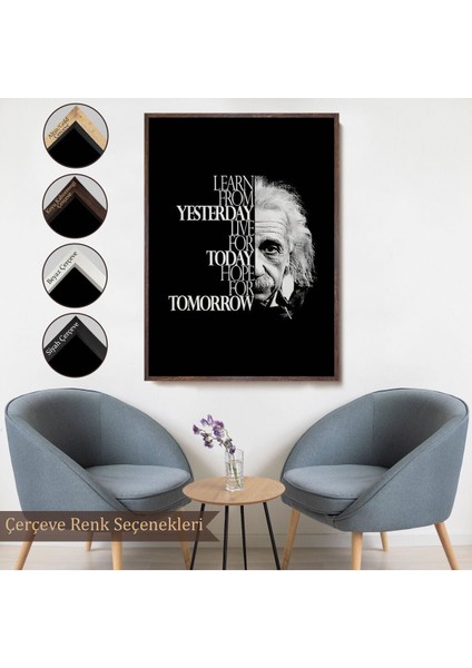 Çerçeveli Dünden Öğrenin Bugünü Yaşayın Yarını Umut Edin Kanvas Tablo, Albert EINSTEIN-5275