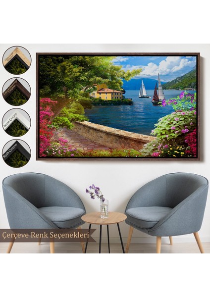 Çerçeveli Denize Açılan Çiçekli Yol Duvar TABLOSU-3606