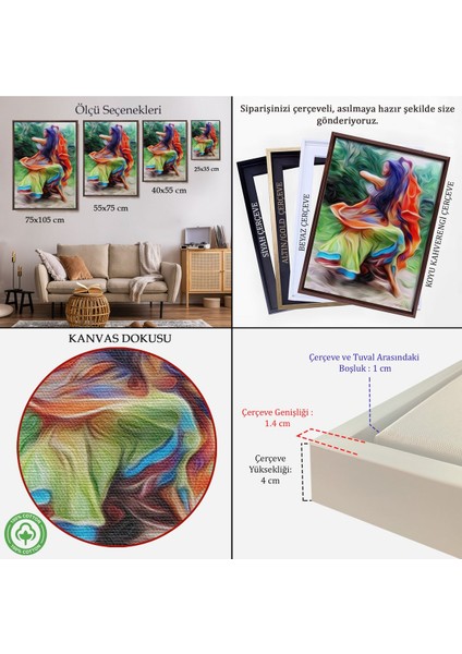 Beyaz Çerçeveli Renkli Kıyafeti Ile Samba Yapan Kadın Duvar Tablosu indirimleri