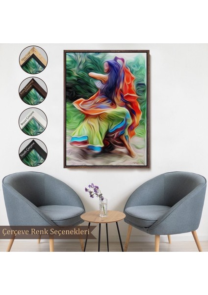 Beyaz Çerçeveli Renkli Kıyafeti Ile Samba Yapan Kadın Duvar Tablosu