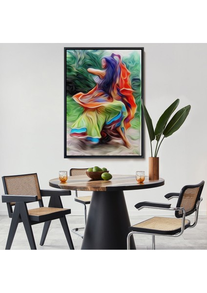 Beyaz Çerçeveli Renkli Kıyafeti Ile Samba Yapan Kadın Duvar Tablosu