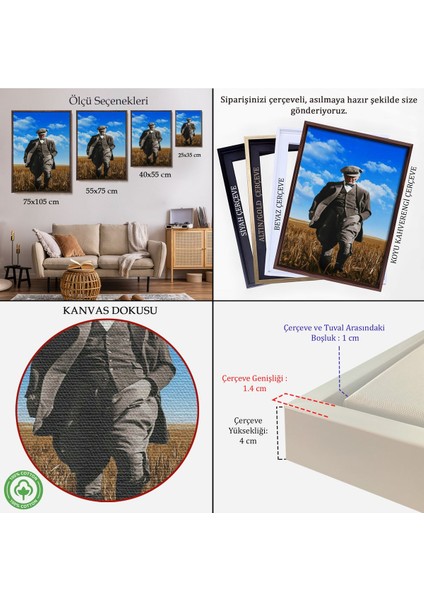 Çerçeveli Atatürk Portre Tablosu Mustafa Kemal Atatürk Dikdörtgen Dekoratif Kanvas TABLO-129 indirimleri