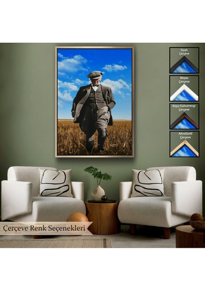 Çerçeveli Atatürk Portre Tablosu Mustafa Kemal Atatürk Dikdörtgen Dekoratif Kanvas TABLO-129
