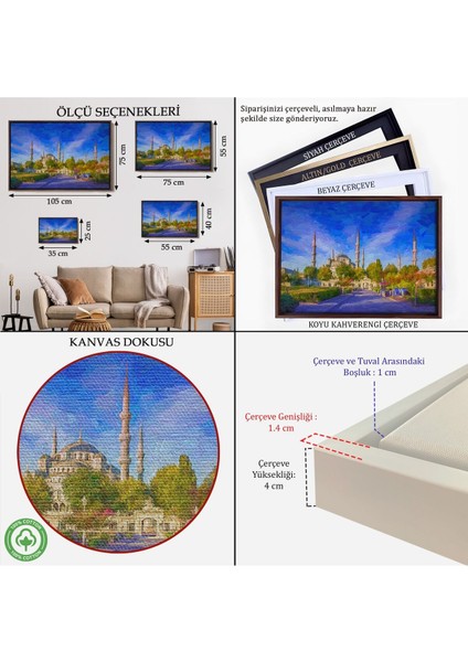 Çerçeveli Sultan Ahmet Camii Yağlıboya Görünüm Kanvas TABLO-3694 indirimleri