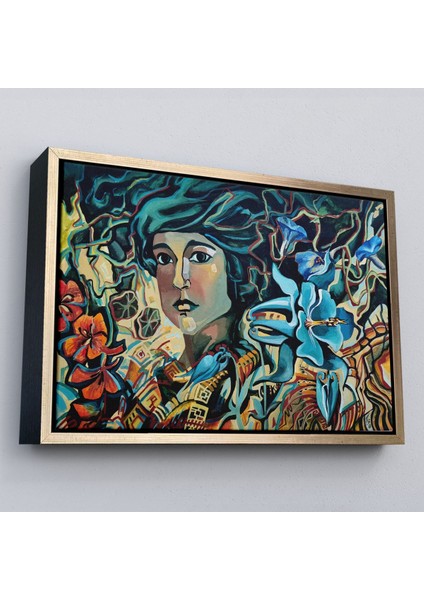 Çerçeveli Çiçekler Arasındaki Kadın Duvar TABLOSU-3729