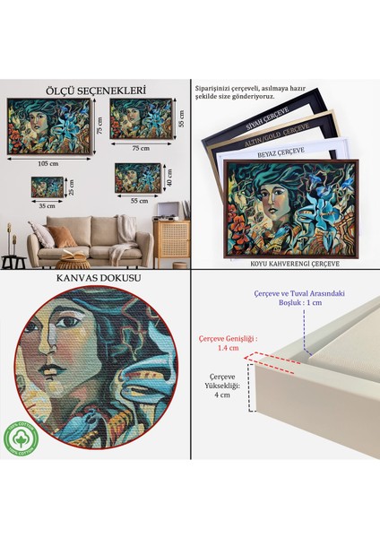 Çerçeveli Çiçekler Arasındaki Kadın Duvar TABLOSU-3729 indirimleri