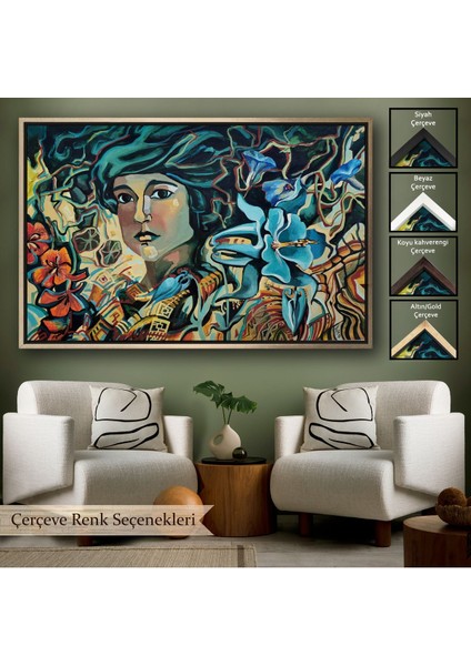 Çerçeveli Çiçekler Arasındaki Kadın Duvar TABLOSU-3729