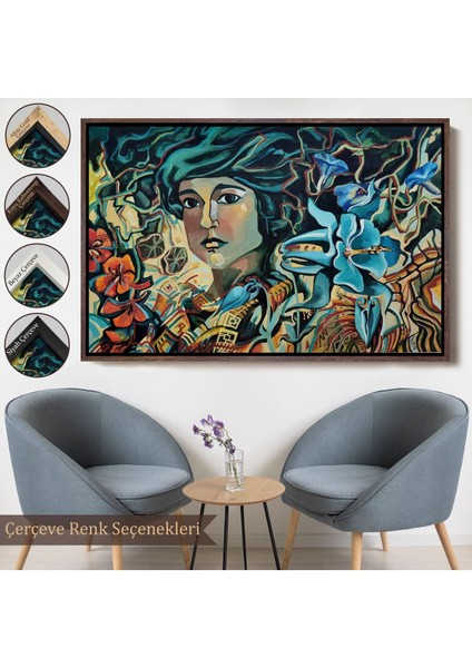 Çerçeveli Çiçekler Arasındaki Kadın Duvar TABLOSU-3729