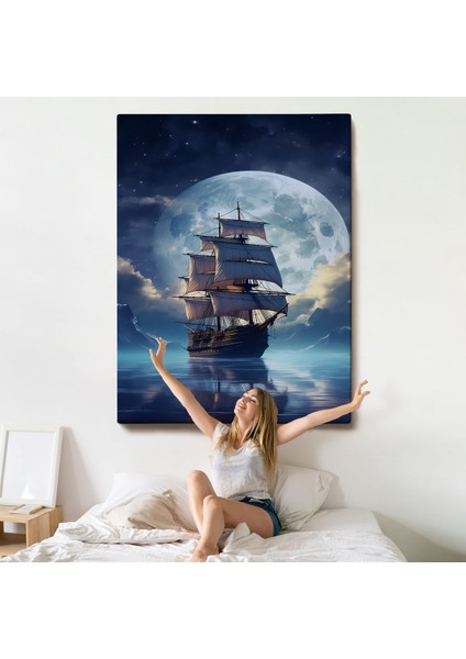 Gece Denizdeki Yelkenli TABLOSU-7933 indirimleri