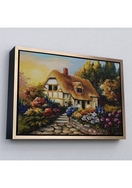 Çerçeveli Bahçeli Orman Evi Yağlıboya Dekoratif Kanvas Duvar TABLOSU-3447
