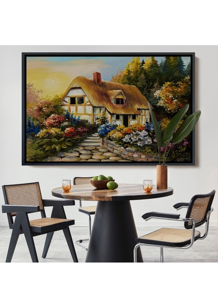 Çerçeveli Bahçeli Orman Evi Yağlıboya Dekoratif Kanvas Duvar TABLOSU-3447