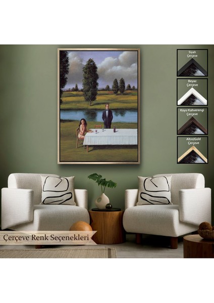 Çerçeveli Nehir Kenarında Sevgilisini Bekleyen Kadın TABLOSU-6258