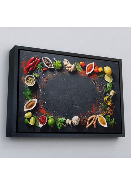 Çerçeveli Mutfak Masasındaki Baharatlar Dekoratif Kanvas Duvar TABLOSU-3727 modelleri