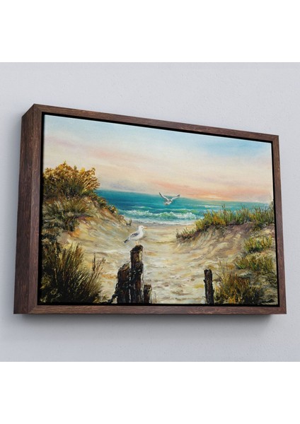 Çerçeveli Kumsaldan Okyanusa Bir Yol Yağlıboya Görünüm Dekoratif Kanvas Duvar TABLOSU-3665