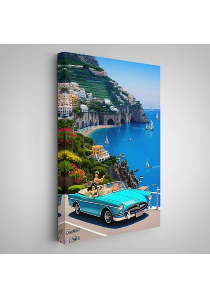 Sahildeki Mavi Klasik Araba TABLOSU-7776