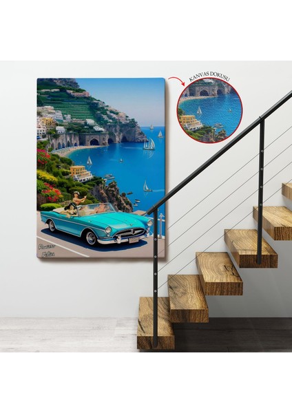 Sahildeki Mavi Klasik Araba TABLOSU-7776 fırsatları