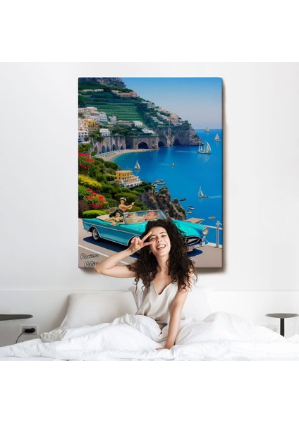 Sahildeki Mavi Klasik Araba TABLOSU-7776