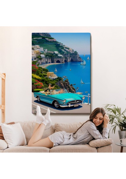 Sahildeki Mavi Klasik Araba TABLOSU-7776