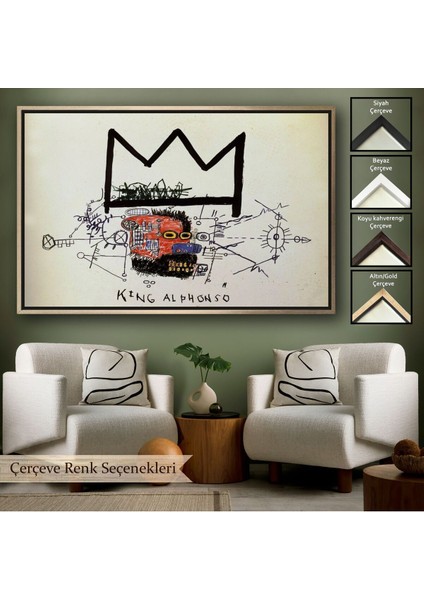 Çerçeveli Jean Michel Basquiat'in Kral Alphonso Isimli Eseri Kanvas TABLO-5015