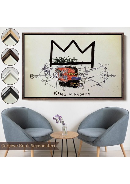 Çerçeveli Jean Michel Basquiat'in Kral Alphonso Isimli Eseri Kanvas TABLO-5015