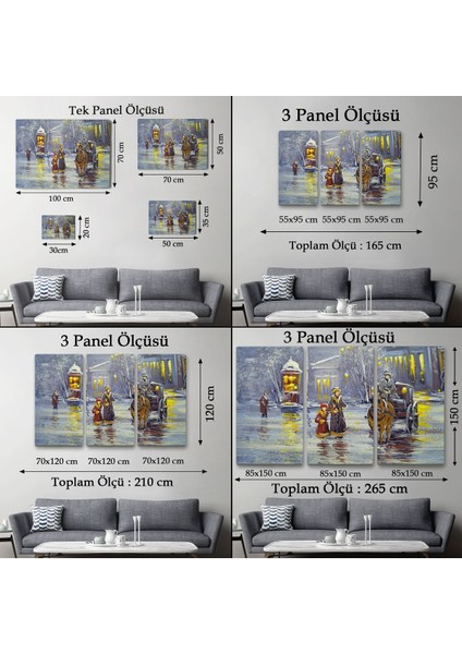 Eski Şehir ve At Arabası Yağlıboya Görünüm Dekoratif Kanvas Duvar TABLOSU-3573