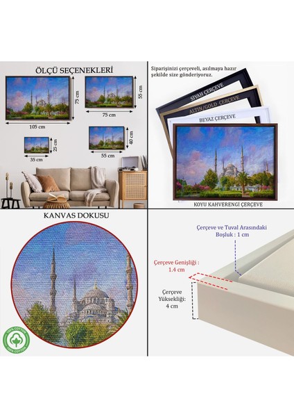 Çerçeveli Sultan Ahmet Camii Yağlıboya Görünüm Kanvas Duvar TABLOSU-3692 indirimleri