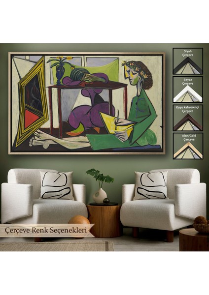 Çerçeveli Pablo Picasso - Iç Mekanda Bir Kız Çizimi TABLO-7081