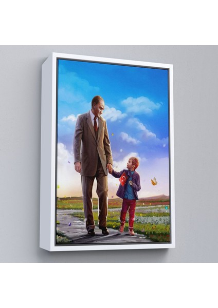 Çerçeveli Atatürk ve Çocuk El Ele Kanvas TABLO-150