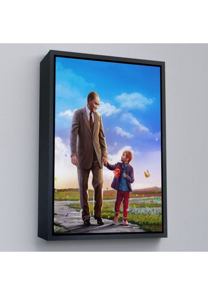 Çerçeveli Atatürk ve Çocuk El Ele Kanvas TABLO-150 fırsatları