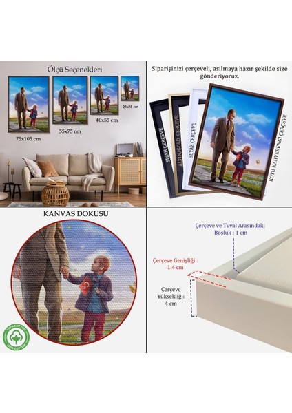 Çerçeveli Atatürk ve Çocuk El Ele Kanvas TABLO-150 indirimleri