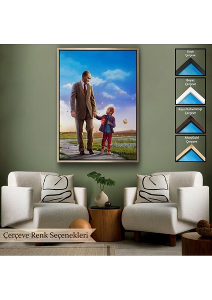 Çerçeveli Atatürk ve Çocuk El Ele Kanvas TABLO-150