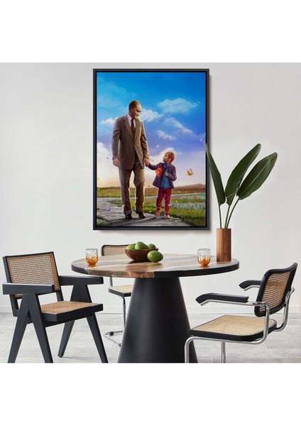 Çerçeveli Atatürk ve Çocuk El Ele Kanvas TABLO-150